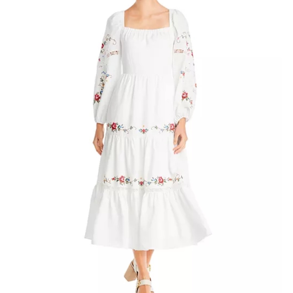 Kobi Halperin Emmy Embroidered Midi Dress Size XL White Floral Embroidery Boho - Picture 2 of 13